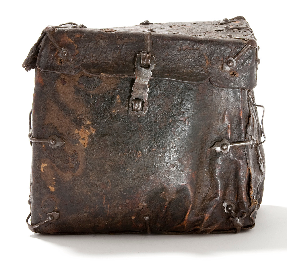 Leather book bag in late 1500s 